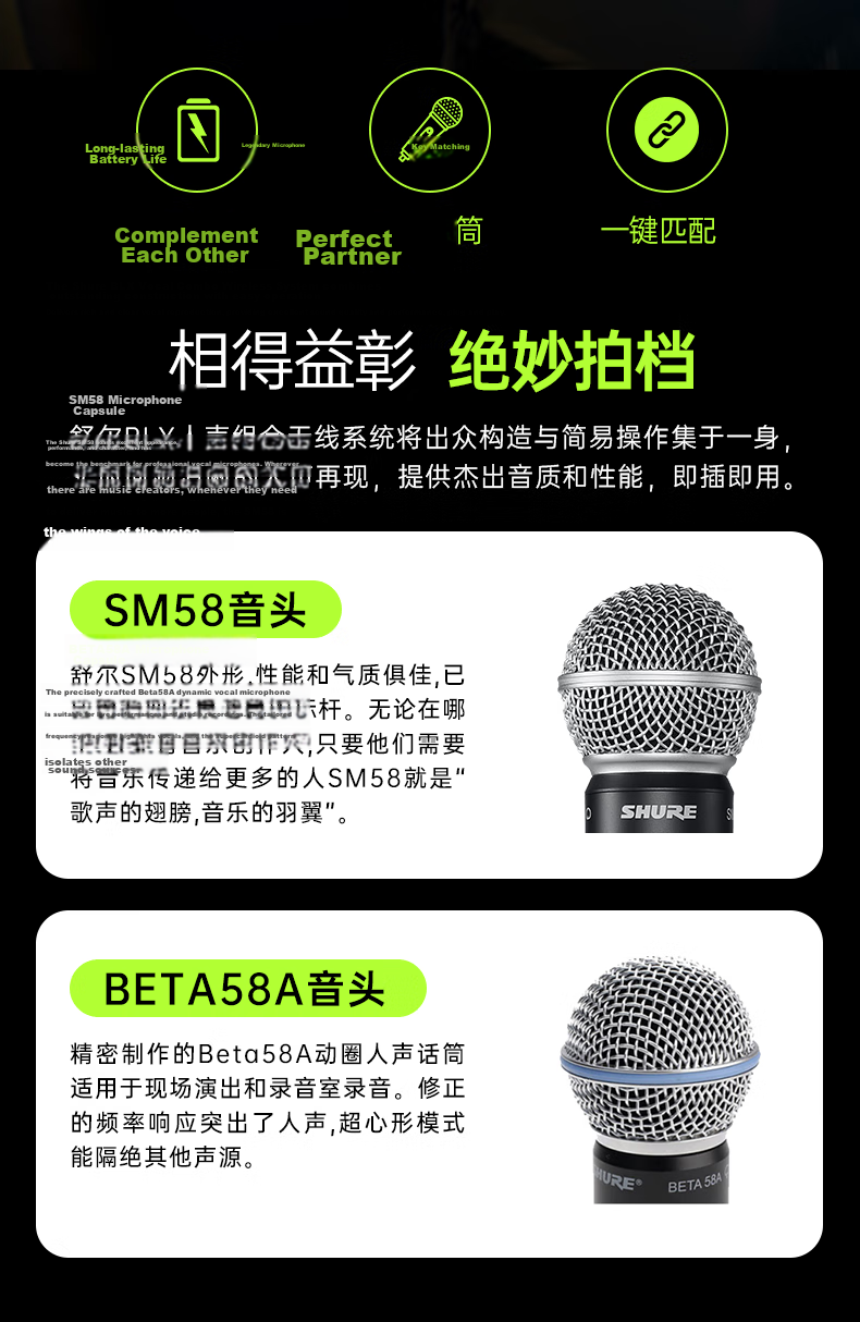 SHURE BLX24/BETA58A Dynamic Handheld Wireless Microphone System One Transmitter One Receiver Professional Karaoke Recording Live Outdoor Stage Performance Conference Microphone 2