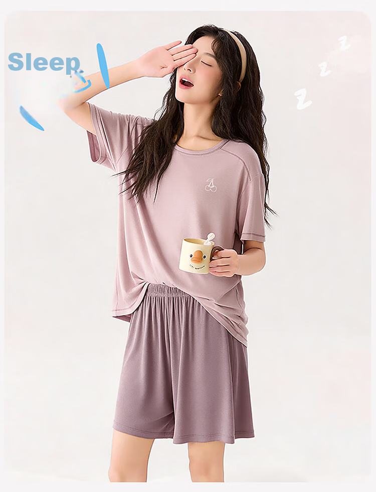 Hongdou Girls Summer Pajamas New Teen Student Short Sleeve Shorts Thin Homewear Set 11