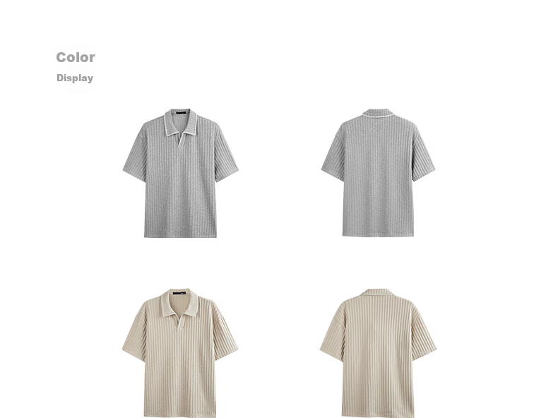 GXG Men's Mid-Weight Knit Lapel Short Sleeve Polo Shirt V-Neck Striped Texture 2026 Summer New Arrival 3