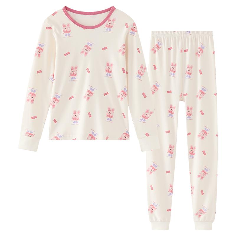 Hodo Children's Pure Cotton Underwear Set, Boys And Girls Autumn Clothes And Pants, Pajamas, Cotton Sweater Set, M1186 Pink, Size 160