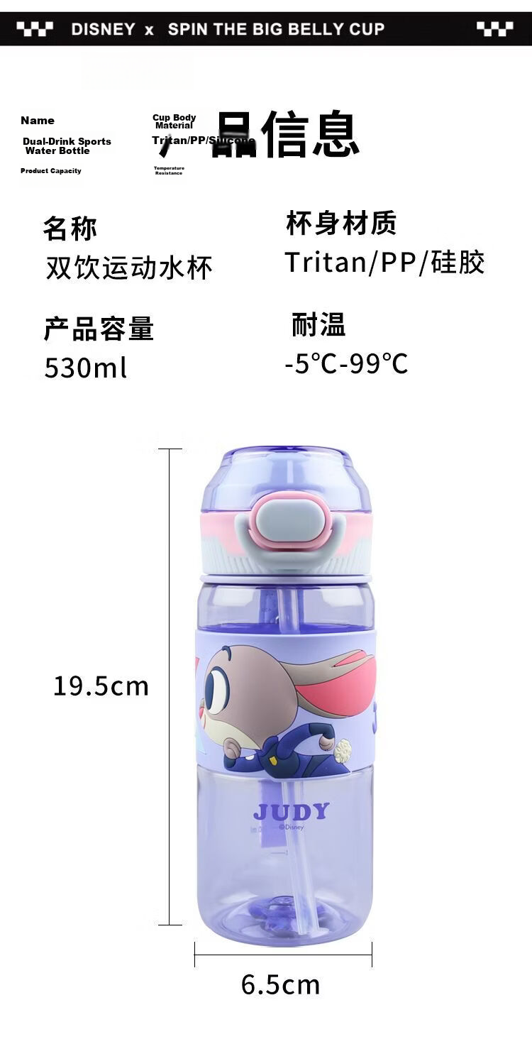 Disney Zootopia Kids Water Bottle Summer School Special Rabbit Strawberry Bear Cute Cartoon Large Capacity Drinking Bottle 8