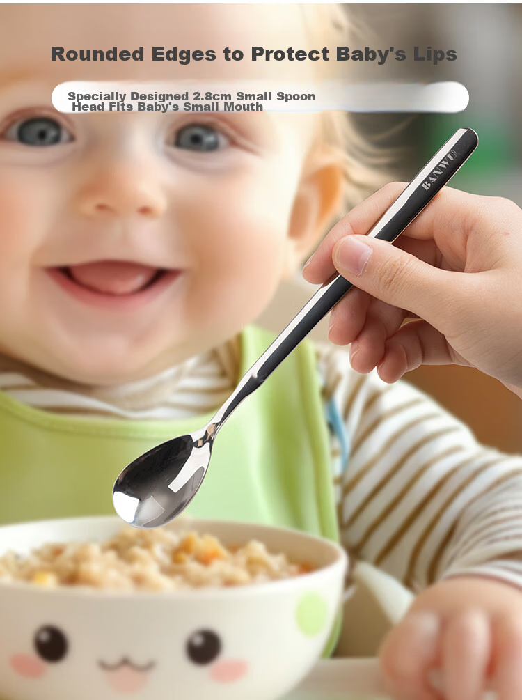Banwu Life 316 Stainless Steel Feeding Spoon Baby Spoon Stirring Long Handle Children's Eating Training Spoon 9