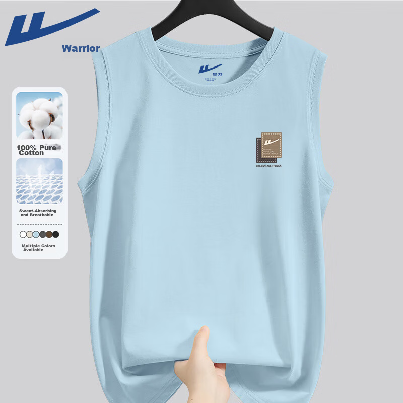Warrior Summer Cotton Vest Men's New Sports Fitness Breathable Top Unisex Outdoor Casual Crew Neck Tank YD 14