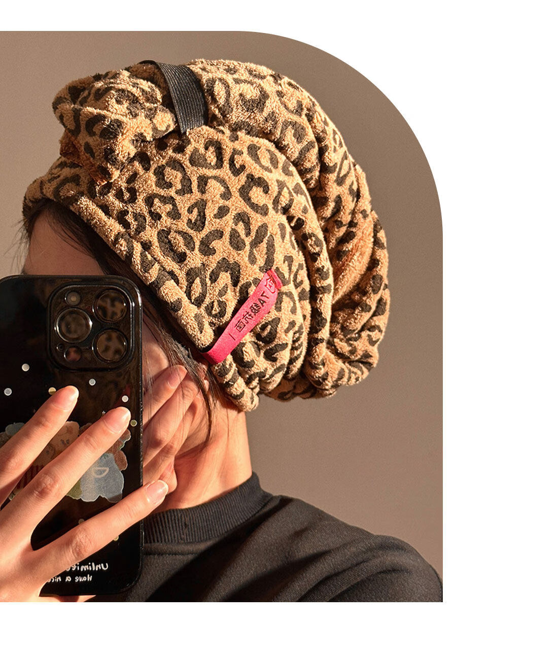 Fan Ye Leopard Print Coral Fleece Thickened Super Absorbent Hair Drying Towel Wrap Bath Cap for Women Adults Students 5
