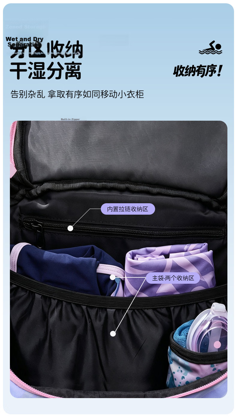 ANTA Swimming Bag Wet and Dry Separation Double Shoulder Strap Shoe Compartment Children's Youth Training Waterproof Swimwear Storage Training Fitness Bag Blue Green 5