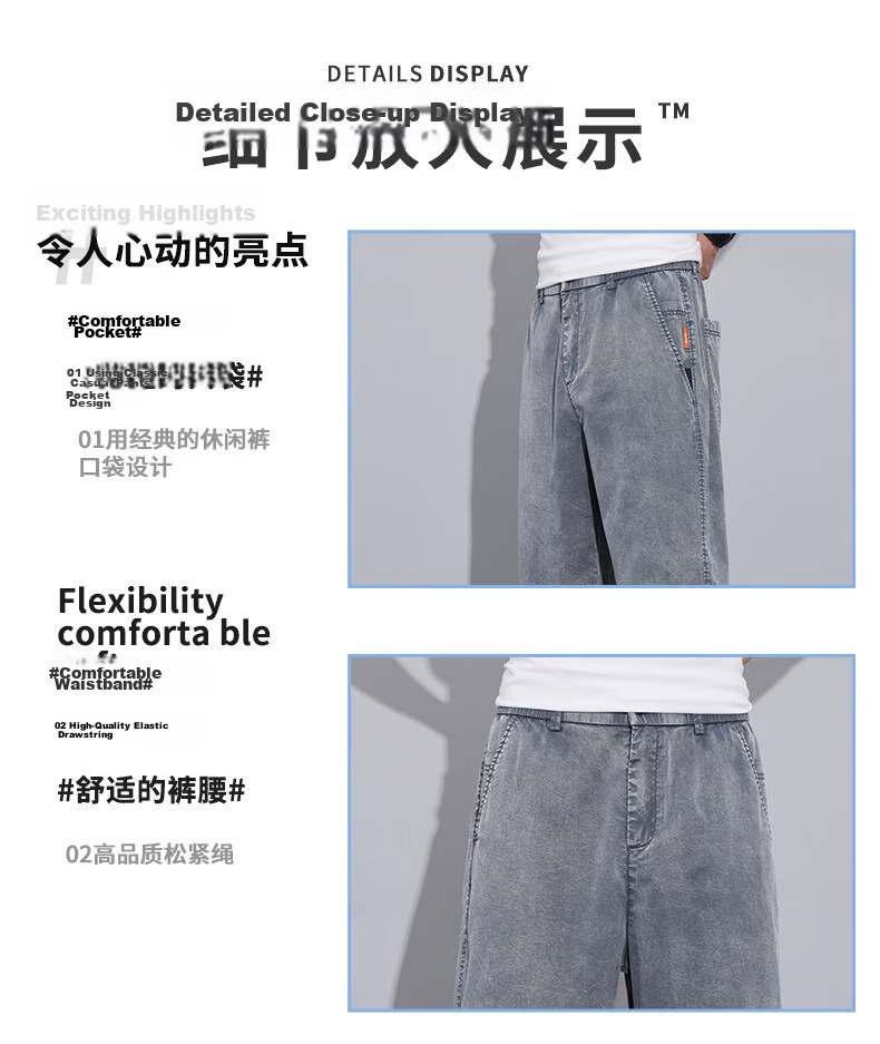 ROMON Tencel Denim Men's Summer Thin Ice Silk Loose Casual Cropped Pants Denim Blue 31 4