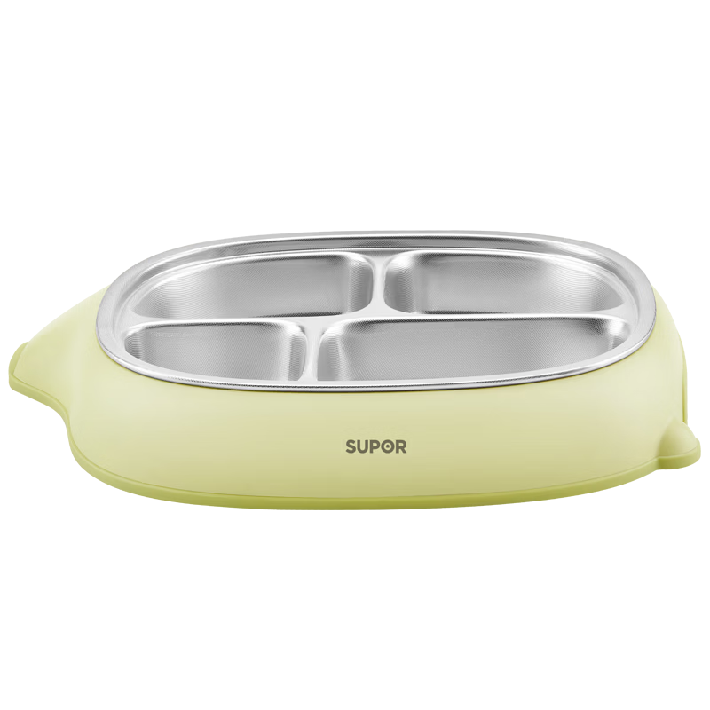 SUPOR Children's Divided Insulated Baby Food Bowl Stainless Steel Removable Lunch Box - Cucumber Green