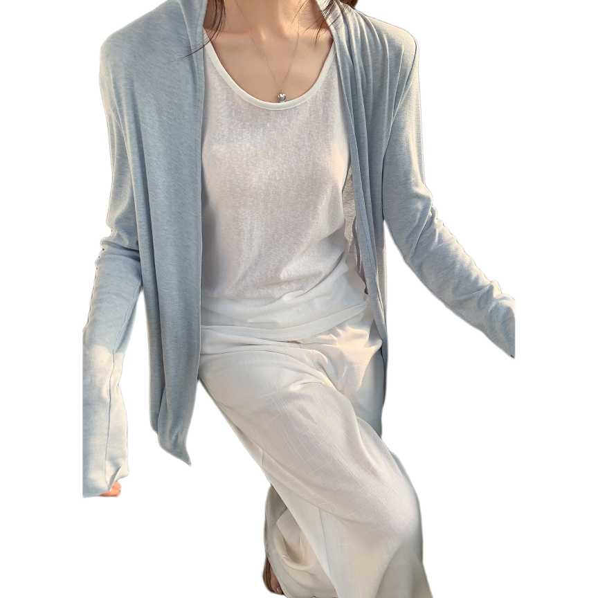 ICH MODE "Lazy Mode" Vest Set Summer Physical Sun Protection Long Sleeve T-Shirt Thin Jacket Air Conditioning Shirt Blue L