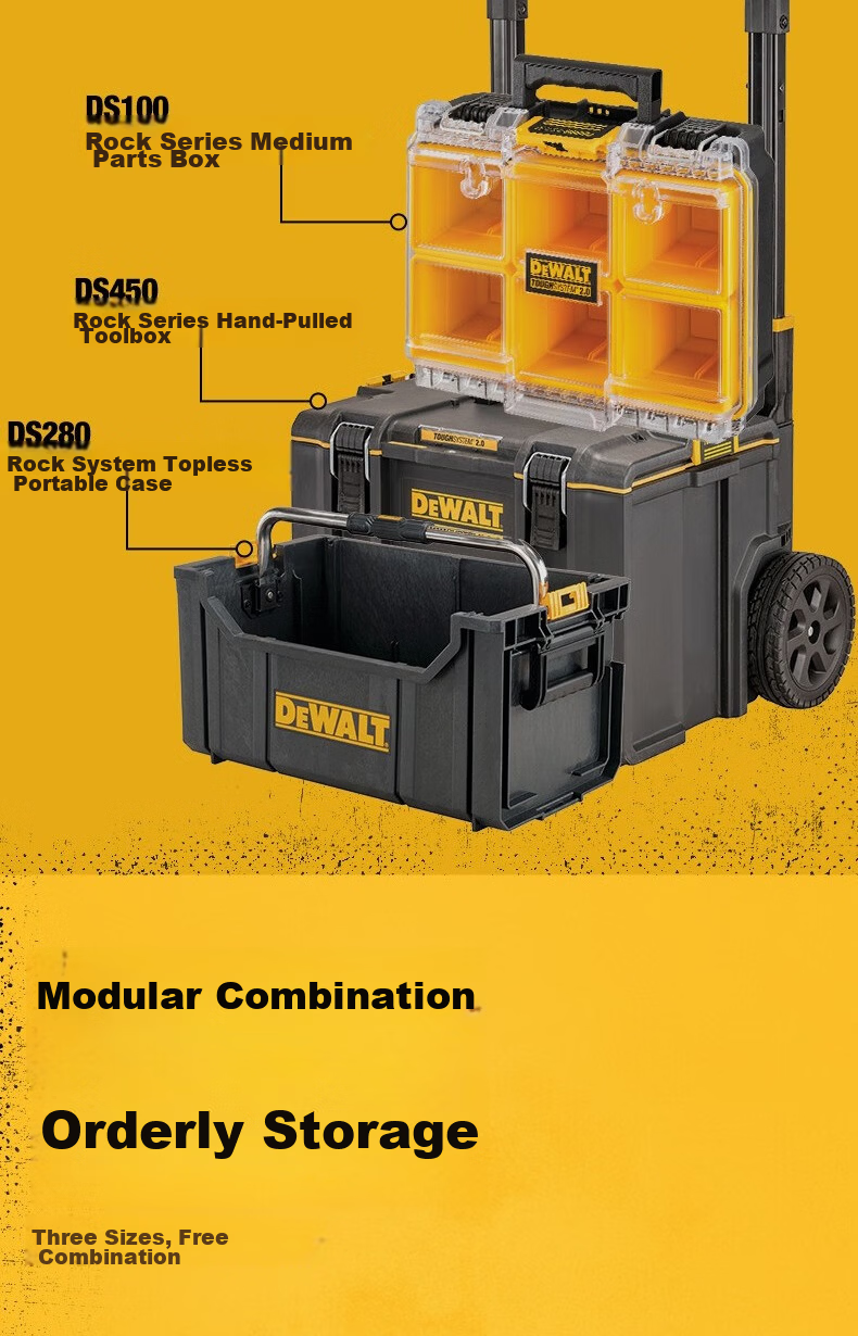 DEWALT Waterproof Dustproof Toolbox Medium Rock System 39L Capacity Load Bearing 50KG DS300 3