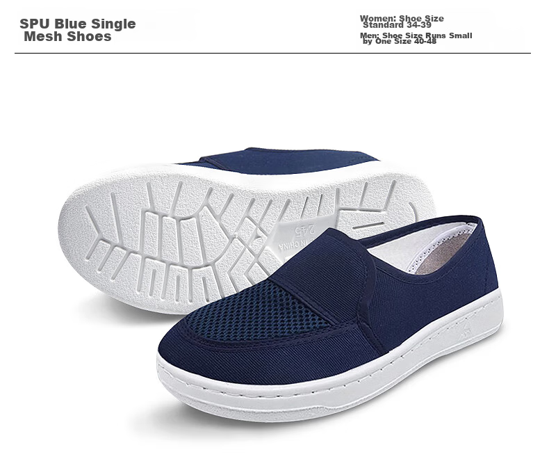 Mulang Anti-Static Single Mesh Shoes, Dust-Proof Breathable Soft Sole, Protective Dust-Free Shoes, Mesh Upper, Men's And Women's Electronic Food Workshop Work Shoes, Navy Blue SPU Sole Single Mesh Shoes, Size 38 15