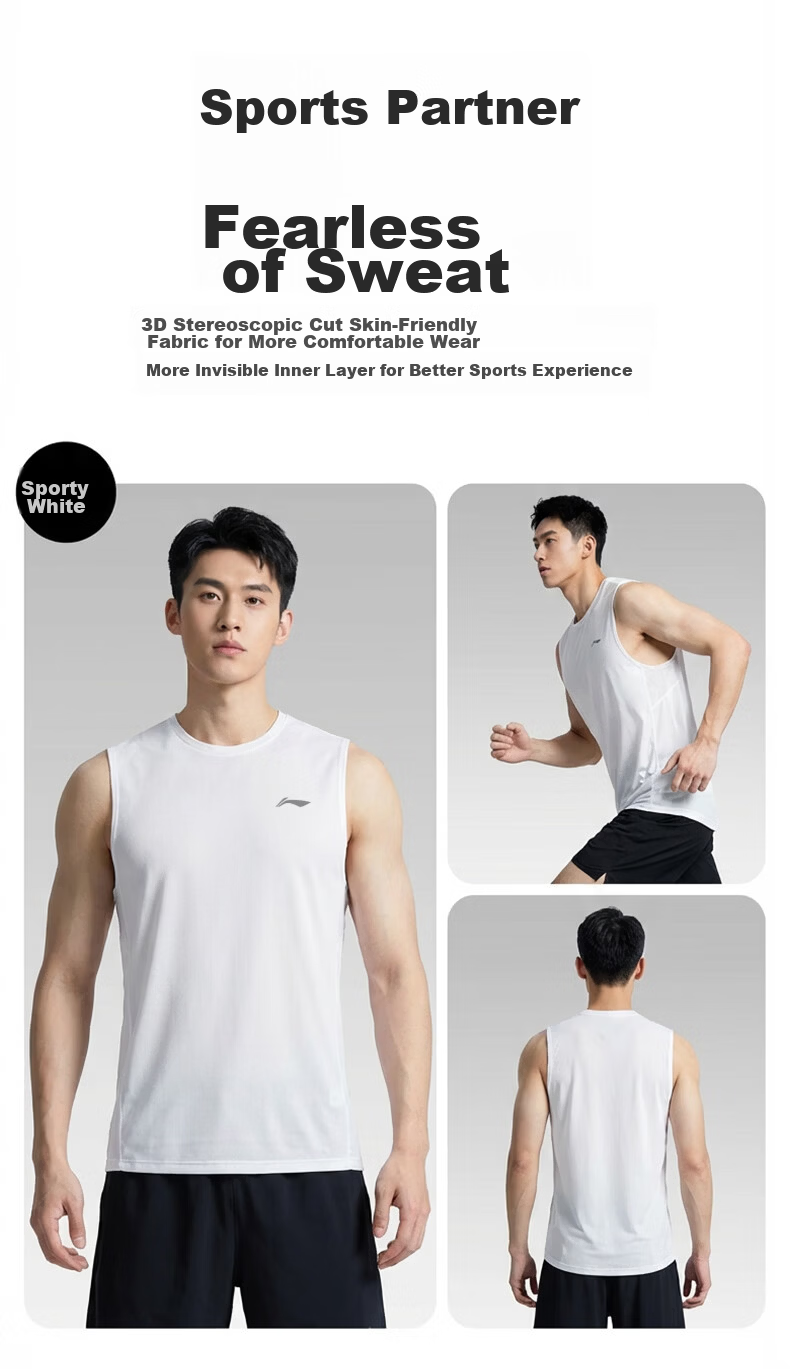 LI-NING Men's Quick-Dry Sports Vest Ice Silk Breathable Sleeveless Basketball Training Tank Top 14