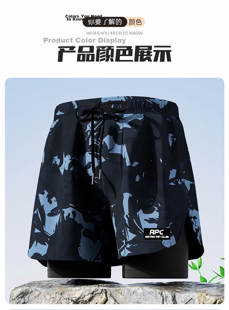 Yuke Men's Quick-Dry Large Size Swim Trunks Professional Swimming Gear Set Fluorescent Green Print + Swim Cap + Phone Pouch XL 10