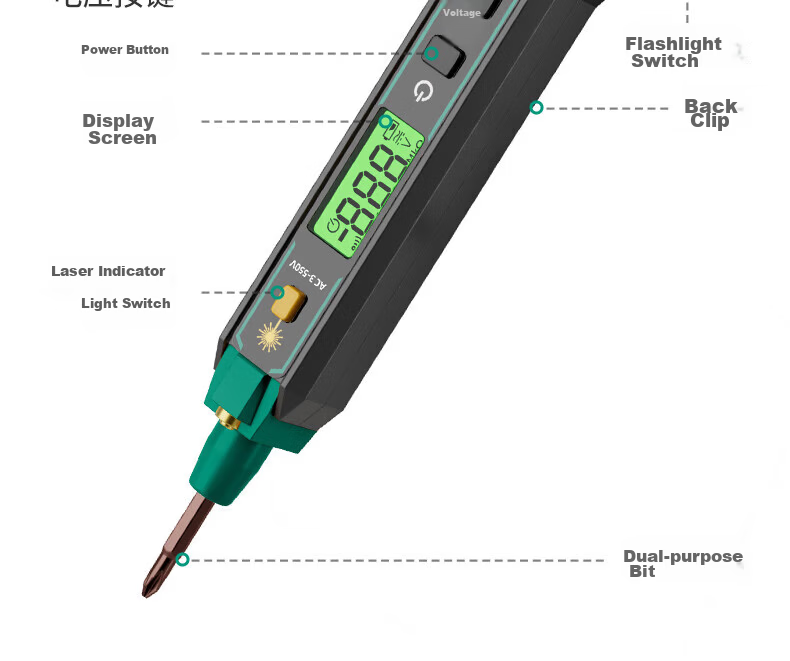 GREENER Electric Tester Pen Multifunction Digital Voltage Detector Screwdriver for Household Leakage and Wire Break Detection 26