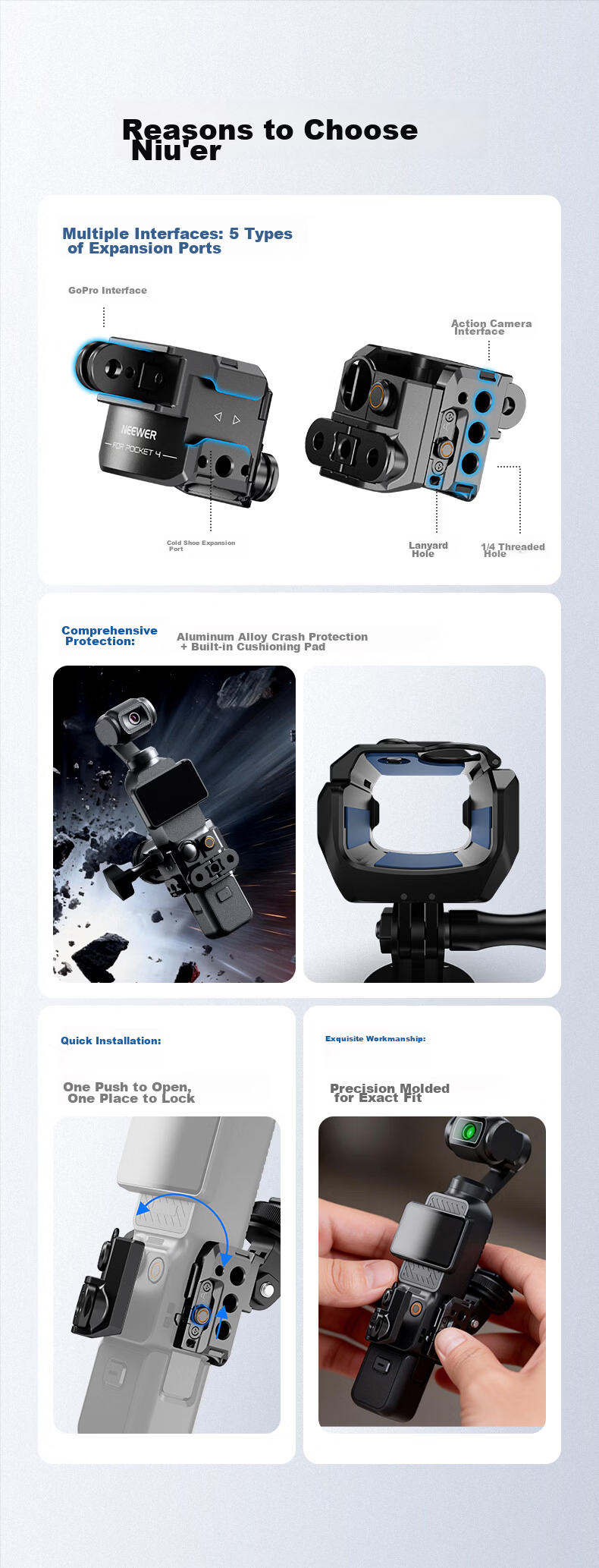 NEEWER DJI Pocket 4 Expansion Frame Cage Mount Sports Camera Extension Adapter Quick Release Bracket Fixing Shooting Adapter 2