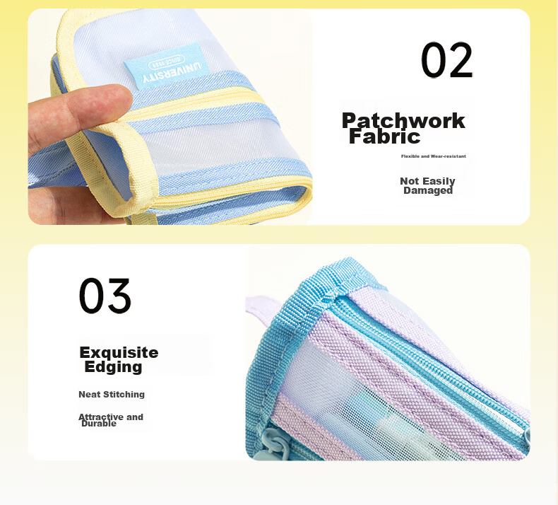 M&G Mesh Splicing Triangle Kangaroo Pencil Case Tote Bag Large Capacity Stationery Box for Primary and Secondary School Boys and Girls Yellow Blue 14