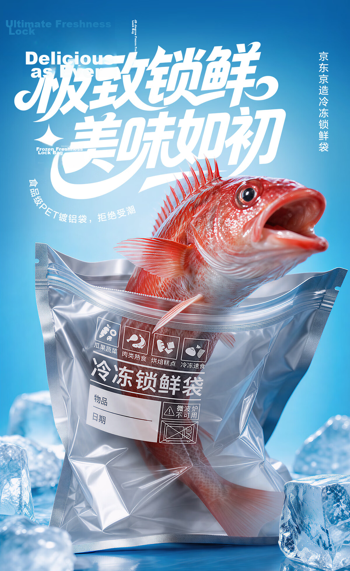 JD Jingzao Frozen Fresh-Keeping Bags Food-Grade Aluminum Foil Sealed Bags Large Size 10 Pieces for Refrigerator Seafood and Meat Freezing 3