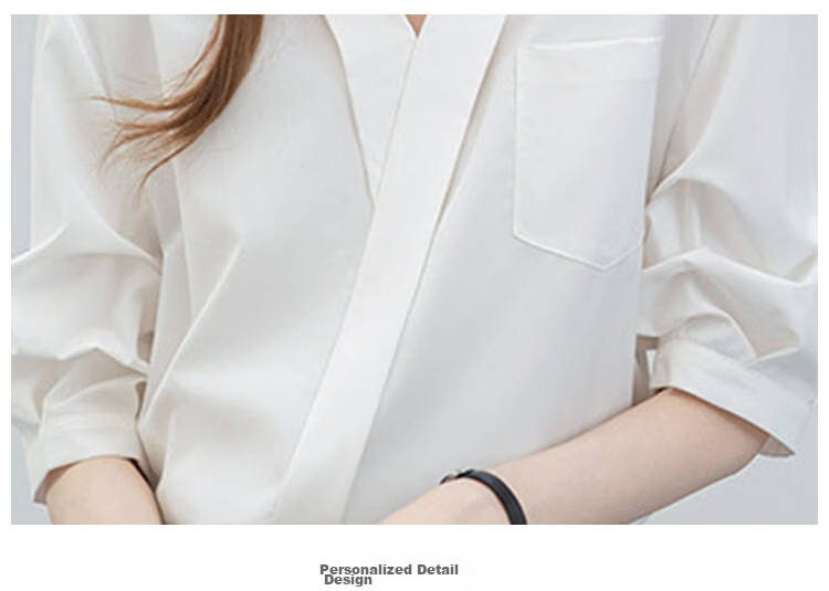 Handu Yishe Women's Short Sleeve Shirt 2026 Summer Commuting V-Neck Light Professional White Blouse M 4