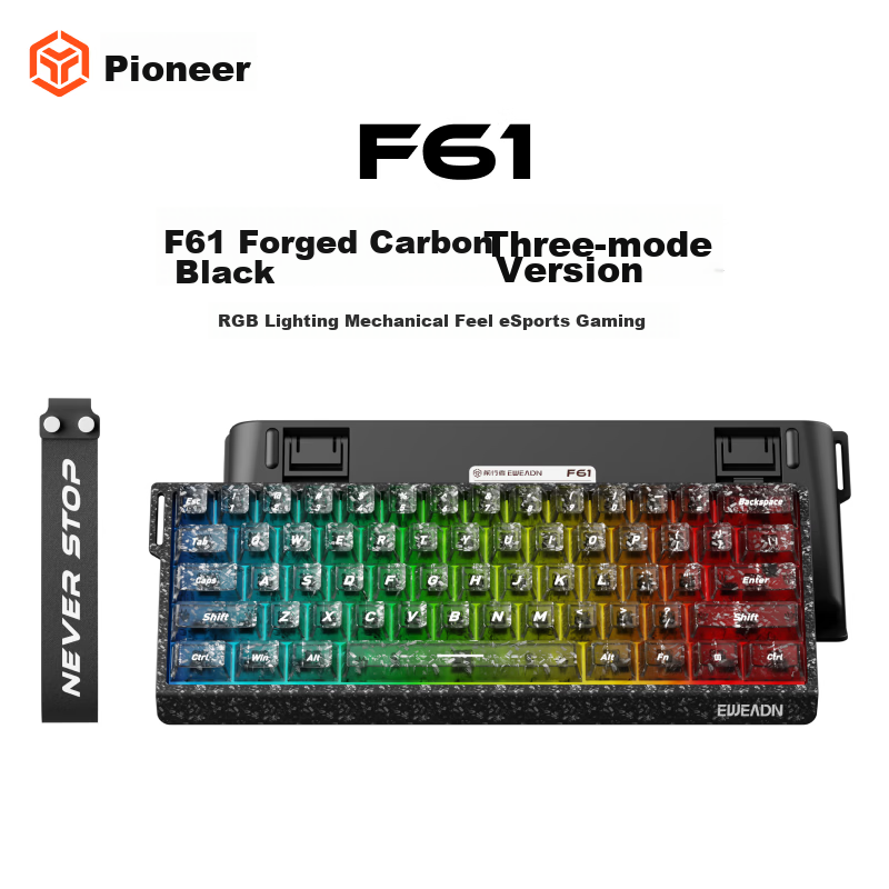 EWEADN F61 Wireless Keyboard Wired Bluetooth Tri-mode RGB Silent Mechanical Feel Gaming Portable 61-Key Membrane Keyboard for PC Laptop Tablet iPad