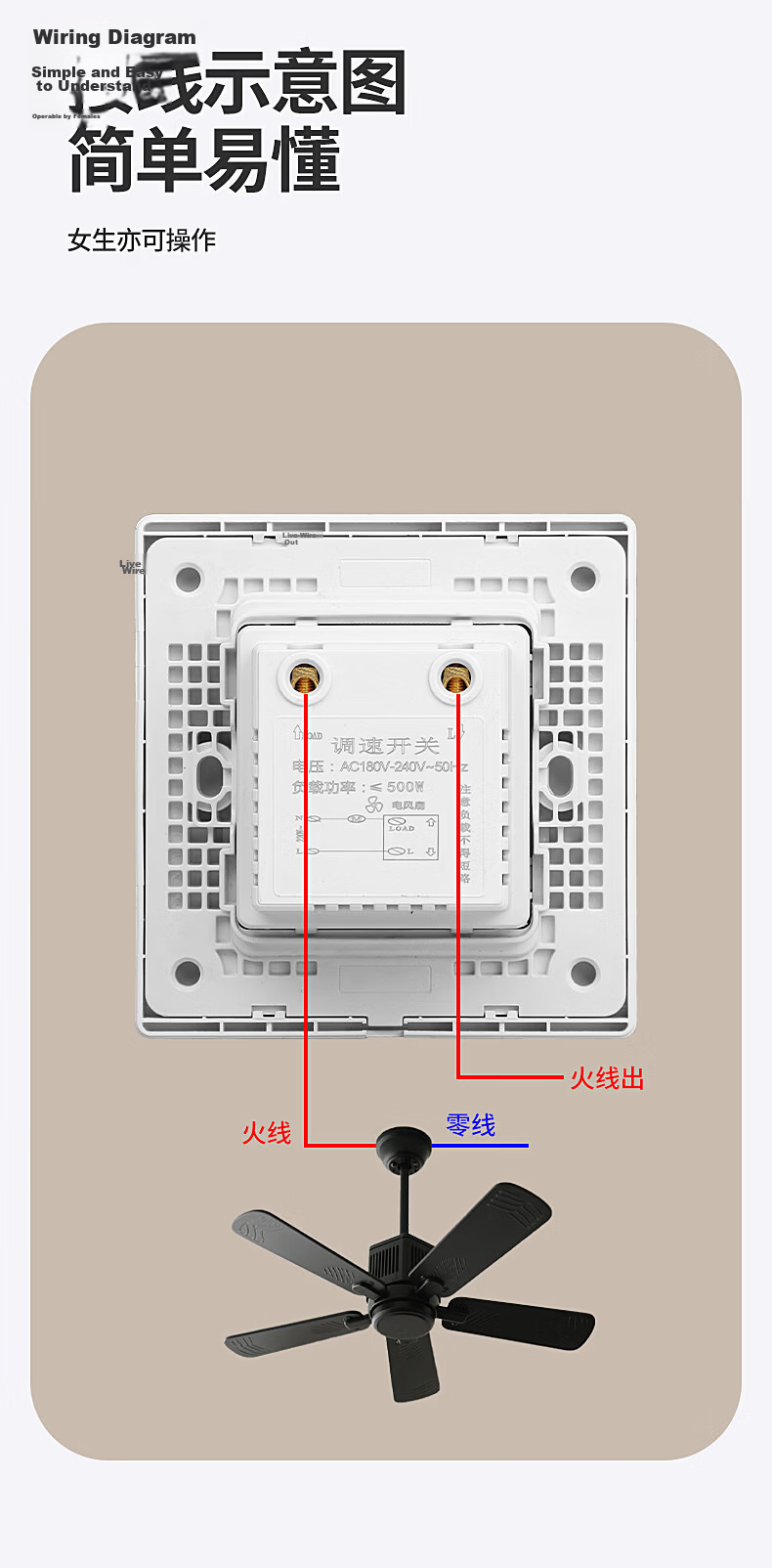 CHIGO Ceiling Fan Speed Controller Universal Motor Speed Regulator Control Top Fan 86 Type Speed Switch Concealed Stepless Speed Controller White 8