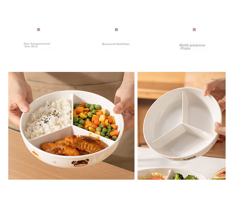 Newair Cute Three-Compartment Ceramic Baby Food Steamer Plate for Rice Cooker Round Stir-Fry Bowl Divider 5