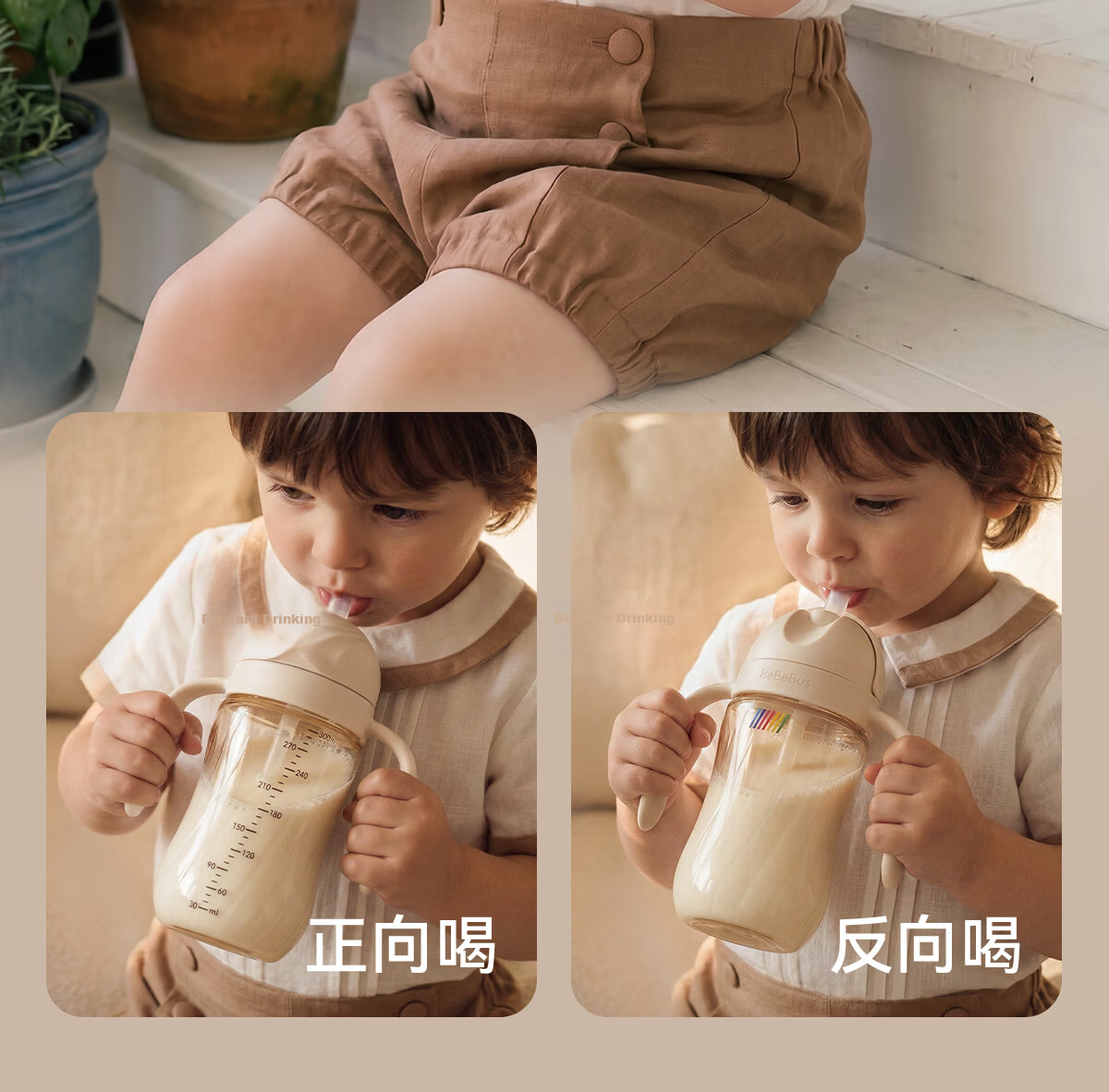 Bebebus Children's Straw Cup 300ml PPSU Milk Cup 1-3 Years Toddler Training Anti-Choke Direct Drinking Flip Lid Baby Cup 16