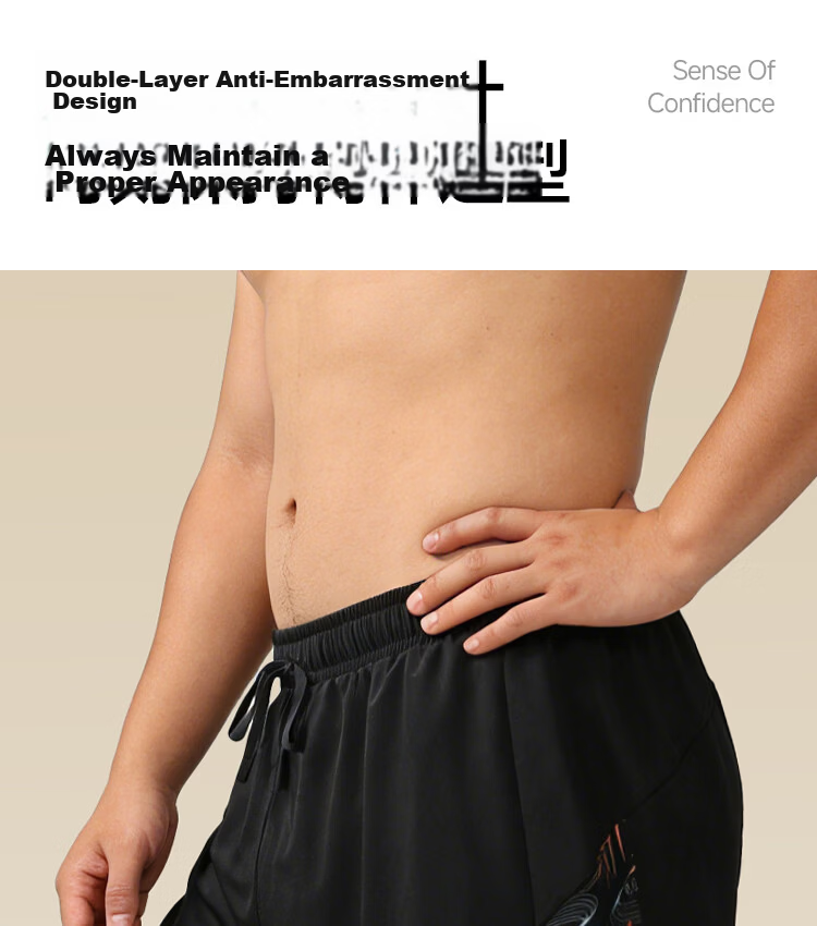 LI-NING Men's Plus Size Swim Trunks Large Size Loose Fit Hot Spring Suit 856 Black 5XL 5