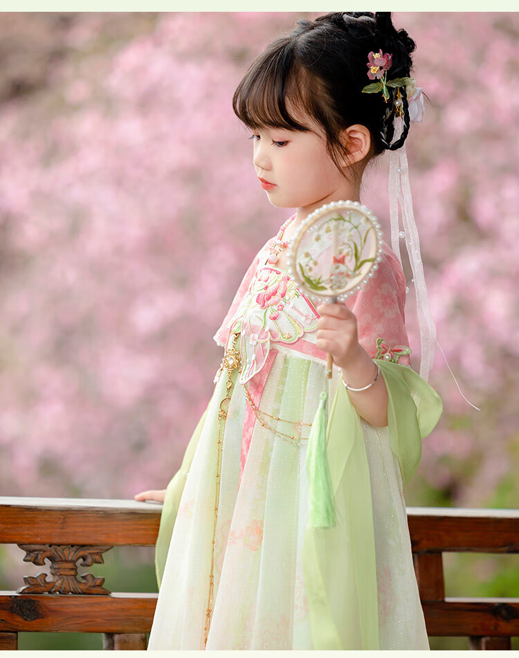 Menghu Huaiweiyang Hanfu Girls' Dress New Style Chinese-Style Children's Ancient Costume Princess Dress Fairy-Like One-Piece Dress Pink 110 22