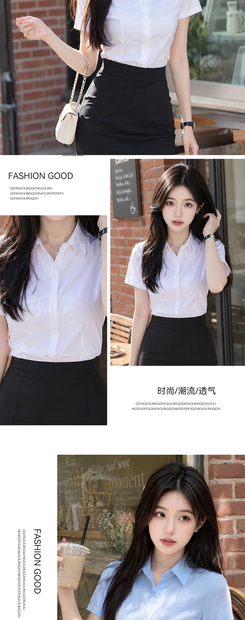 Chaoxu Plus Size Blue Short Sleeve Summer Shirt for Women Business Office Workwear Professional Uniform Breathable Anti-Exposure Top 15