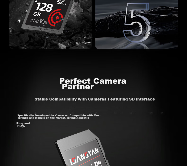 ISANSTAN Camera Memory Card 64GB Compatible with Canon/Sony/Nikon/Panasonic/Fujifilm CCD DSLR 4K Ultra HD U3 High-Speed V30 SD Storage Card 5