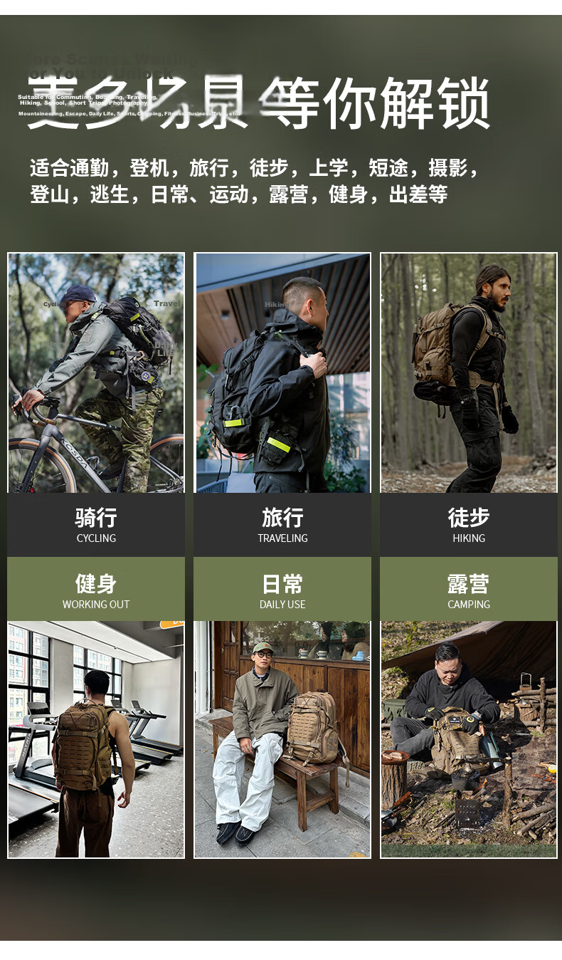 MARDINGTOP Men's Large Capacity Backpack Outdoor Tactical Travel Camping Bag [Black Cyclone] Black - 35L 6