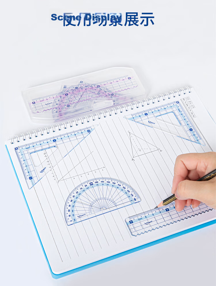 Maped Colorful Multifunctional Ruler Set, 15cm Wave Straight Ruler, 45° Triangle Ruler, 60° Triangle Ruler, 180° Protractor, Study And Exam Ruler Set, 981766CH, Pink 2