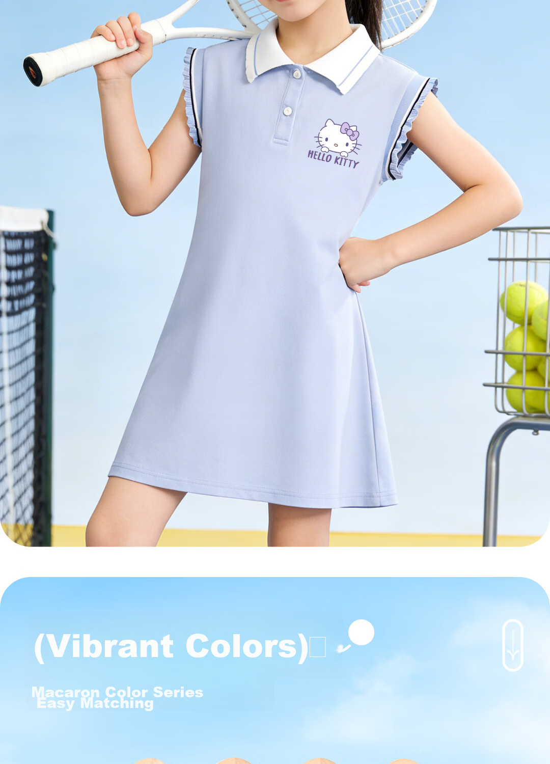 Hello Kitty Kids Cute Girls Princess Dress 2026 Summer New Children's Sports Polo Dress Stylish Girls Skirt 6