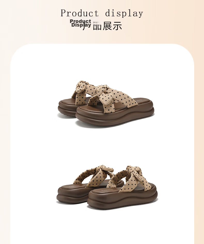 DAPHNE 2026 Summer New Polka Dot Bow Thick Sole Height Increasing Comfortable Outdoor Slippers for Women 28