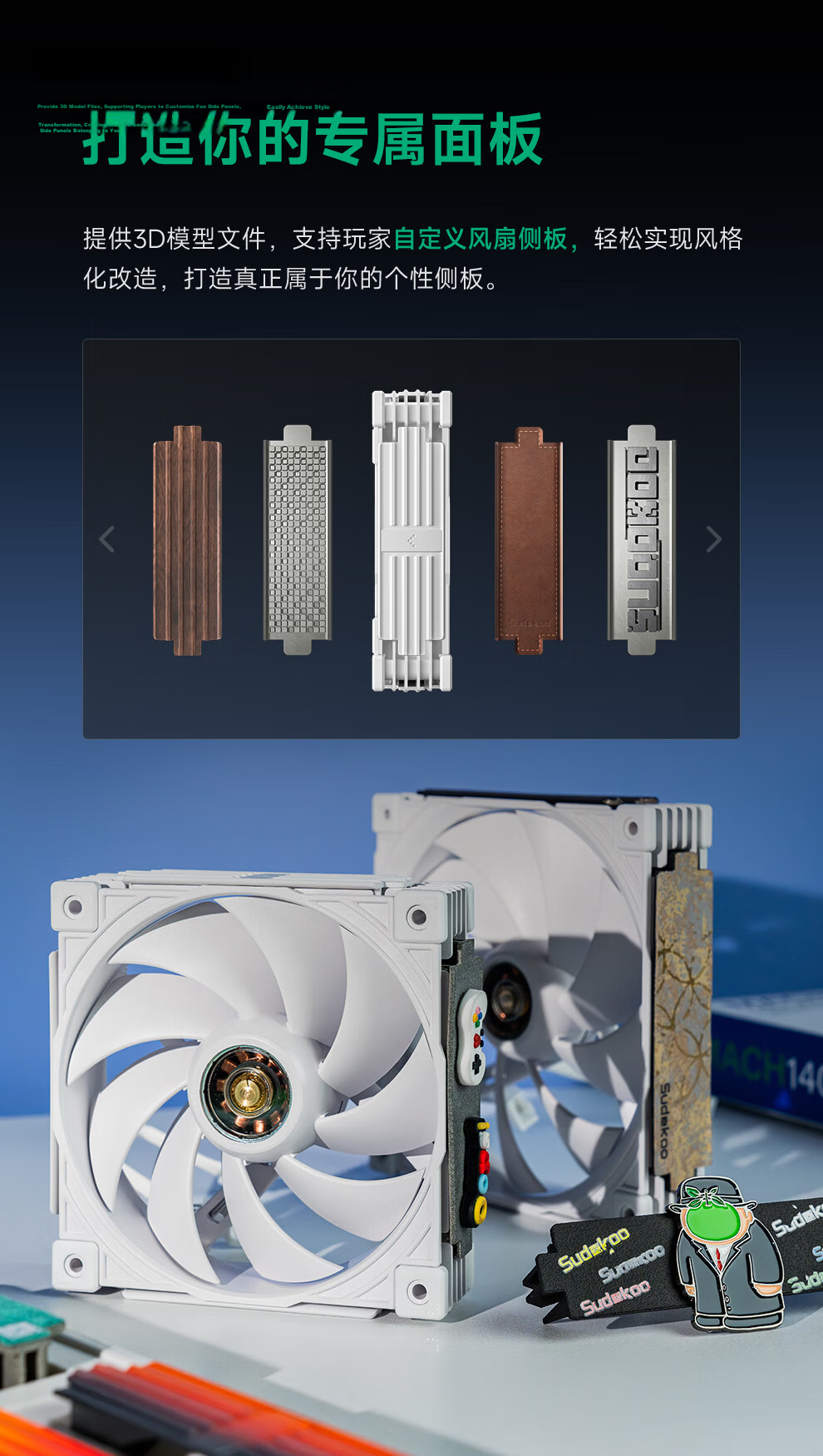 SUDKOO MACH140 White Case Cooling Fan / Mach140 White / 30mm Industrial Grade Fan / Three-Phase 10-Pole 12-Slot Motor / Central Transparent Window / 6-Year Warranty 8