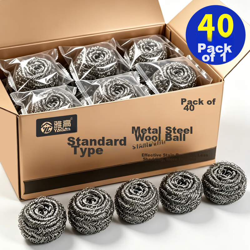 Accor Steel Wire Scrubbers 40-Pack Kitchen Dishwashing Metal Cleaning Balls Durable Non-Shedding