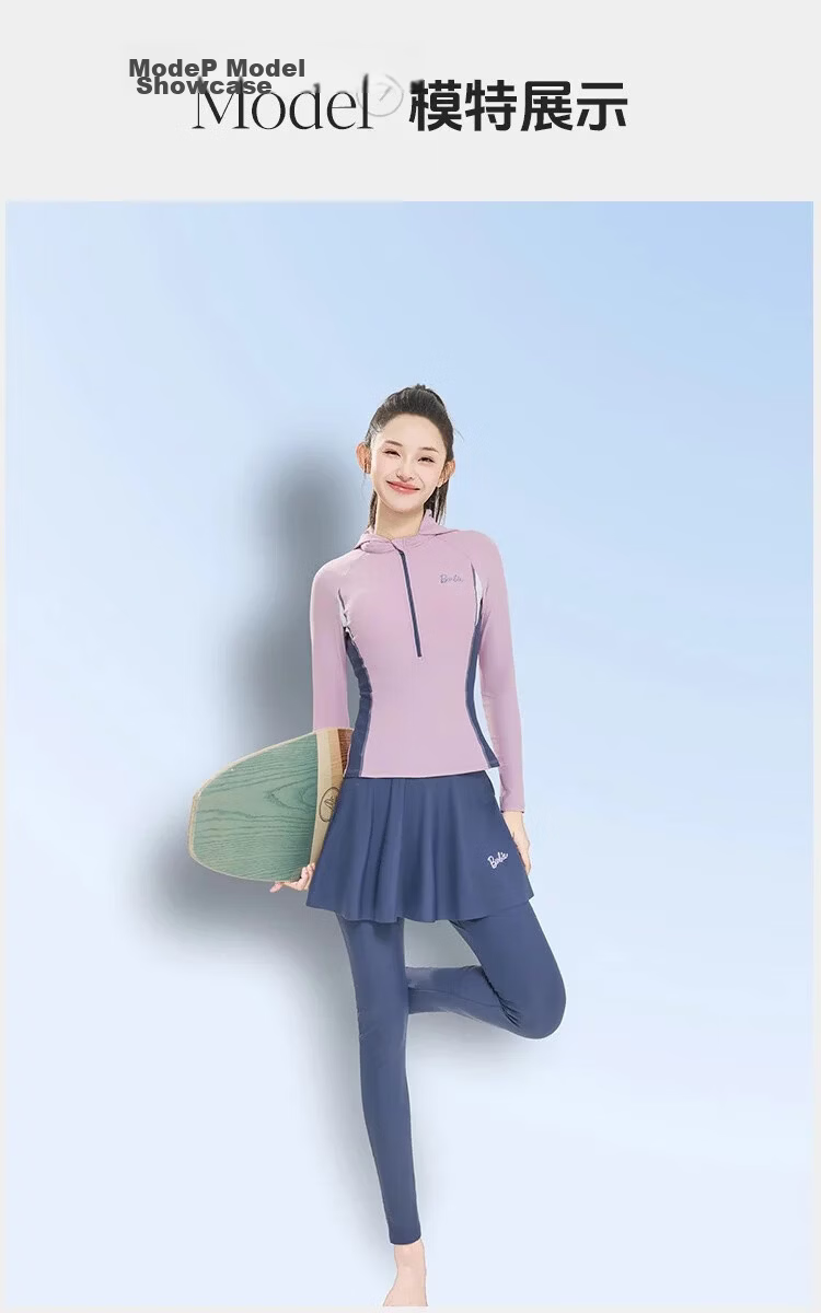 Barbie Long Sleeve Long Pants Conservative Two-Piece Slimming Tummy Control Beach Surfing Training Diving Suit for Women 7