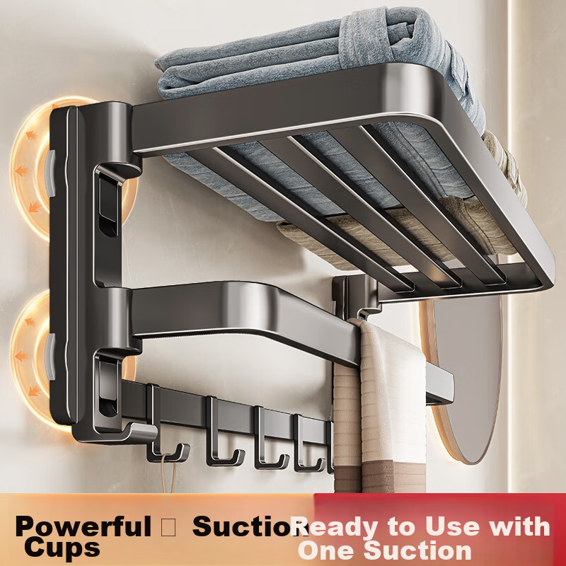 Taoshi Suction Cup Towel Rack No Drilling Four Suction Cups Bathroom Towel Holder Wall-Mounted Integrated Storage Bathroom Shelf 60cm