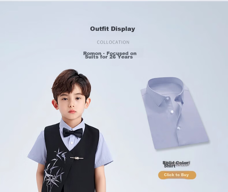 ROMON Boys' Suit Set Graduation Performance Host New Chinese Style Children's Formal Wear Black 140 10