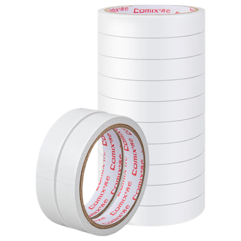 COMIX High-Adhesive Cotton Paper Double-Sided Tape, Strong And Sticky, 18mm*10y (9.1 Meters/roll), Essential for Back to School, Student Office Supplies/stationery, White, 10 Rolls, EP032