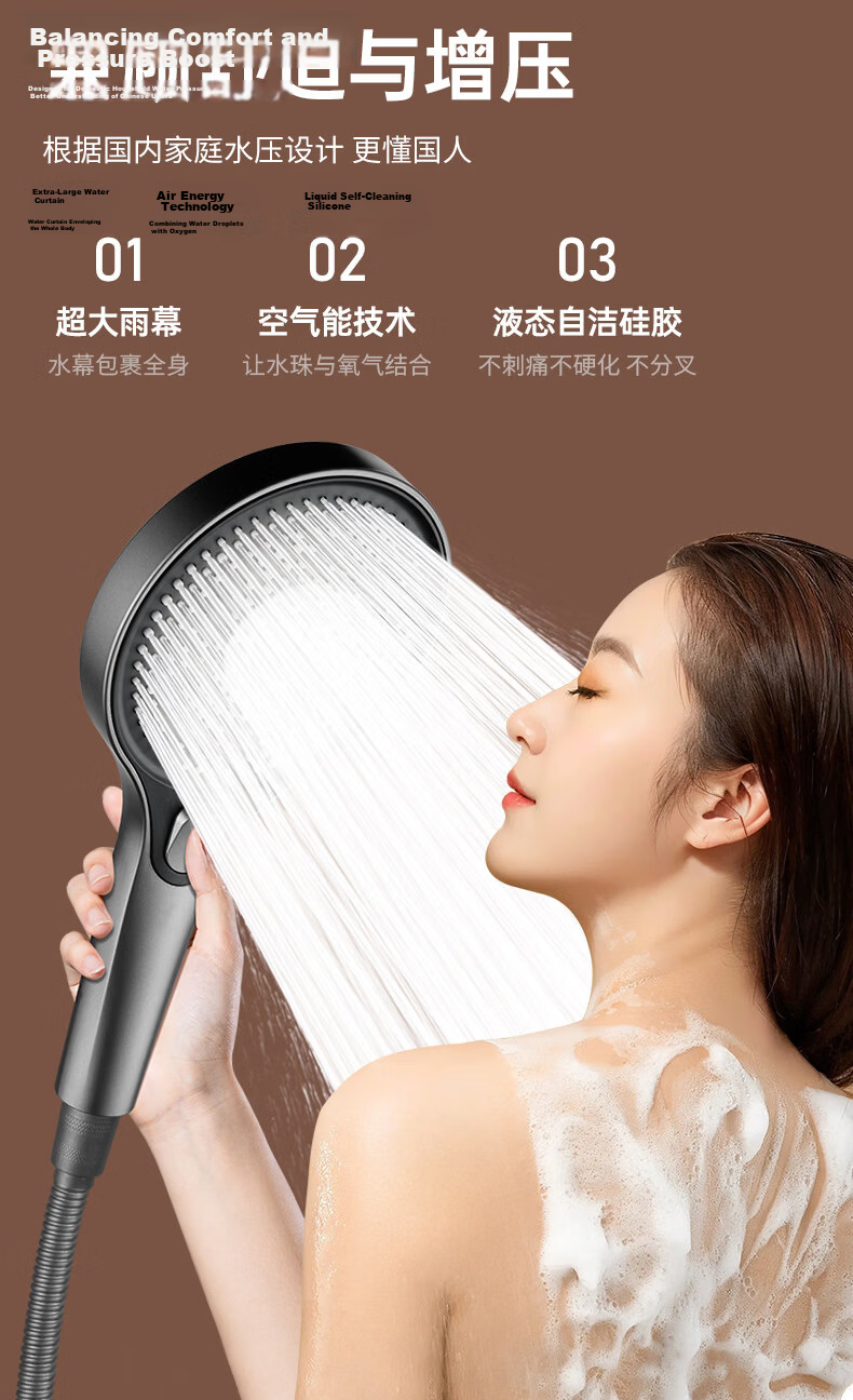 JROR [Seiko] High-Pressure Shower Head Set with Hose, Bathroom Powerful Water Flow Shower Kit 4