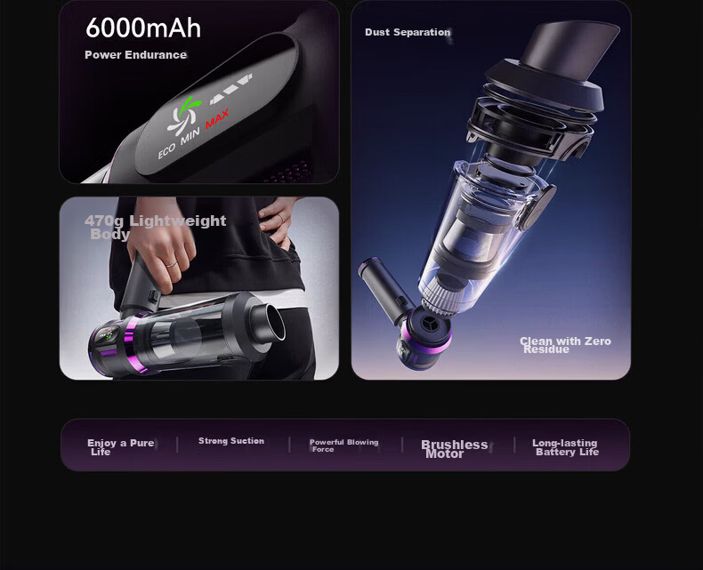 Puppy Car Vacuum Cleaner Handheld High Battery Life Wireless Powerful Vacuum and Blower Dual-Use Pet Hair Remover with Storage Bag 13