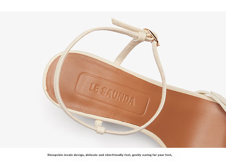 Le Saunda Queen Aura Fashion Versatile One-Strap Lambskin Sandals Women 59905 Milk Tea Almond BEK 38 8