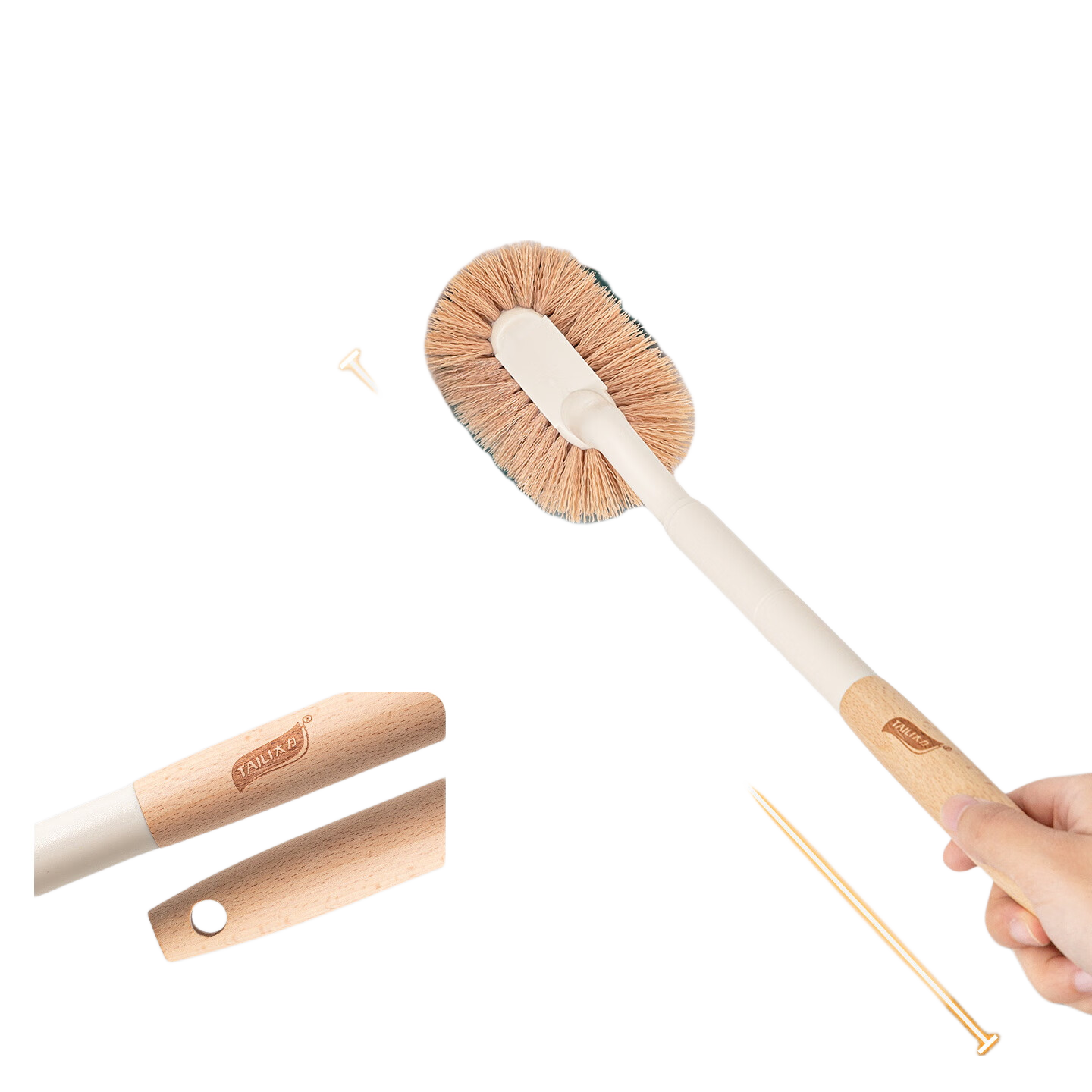 Taili Toilet Brush Long Handle Wooden Bathroom Toilet Cleaning Tool No Dead Angle Gap Cleaner