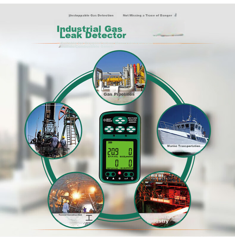 CEM AS8900H 4-in-1 Gas Detector Oxygen Carbon Monoxide Hydrogen Sulfide Combustible Gas 3