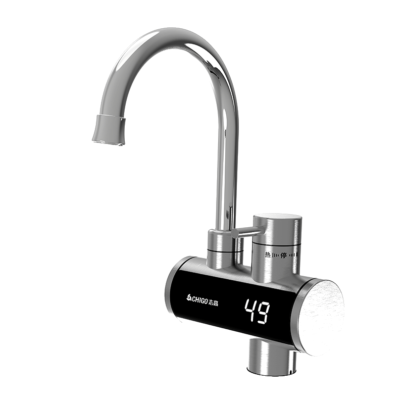 CHIGO Electric Hot Water Faucet, Instant Heating, Fast Heating, Kitchen Small Treasure, Bathroom Inlet, Smart Digital Display, Stainless Steel + Free Leak Protection ZG-KBH37