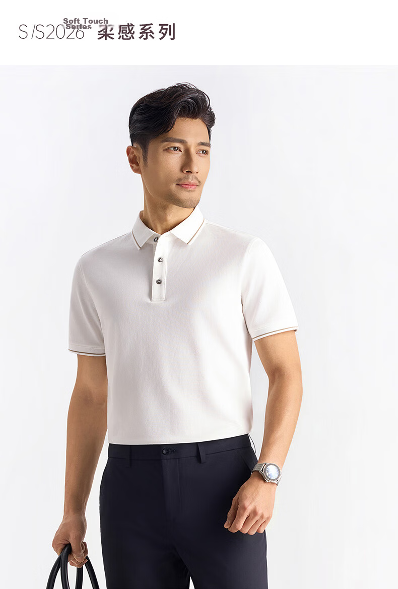 Shirt Lao Luo [Offline Soft Touch Same Style] Men's Cool Feeling 5A Antibacterial Sun Protection Long-Staple Cotton Collar Contrast Color Short Sleeve Polo Shirt 2