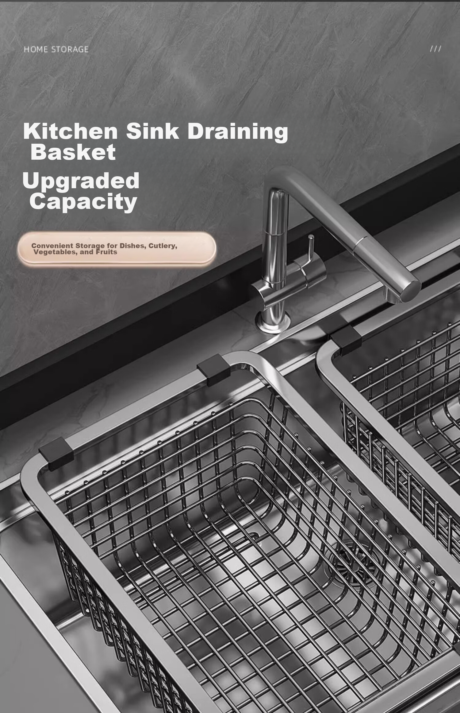 MUYA Stainless Steel Kitchen Sink Draining Rack Expandable Vegetable Strainer Basket 5