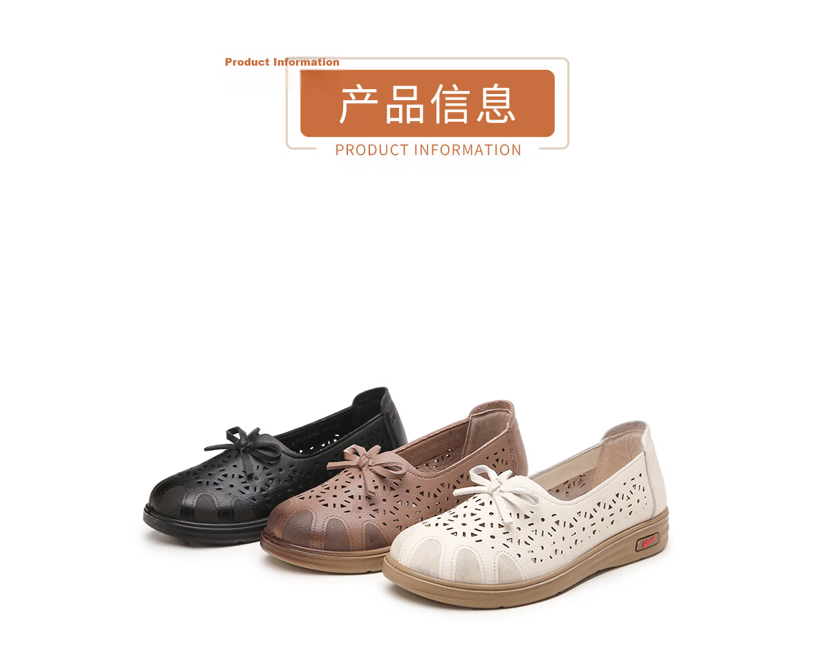 Warrior Comfortable Mom Shoes Non-Slip Summer Sandals for Middle-Aged Women Breathable Soft Sole Leather Shoes 0146 Beige Size 39 8