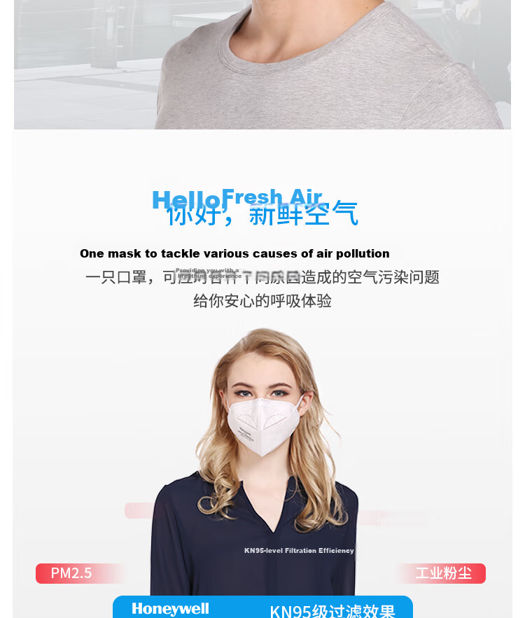 Honeywell KN95 Industrial Dust Mask Anti-Pollution PM2.5 Pollen Flu H910Plus Earloop 10-Pack with Self-Sealing Strip 7