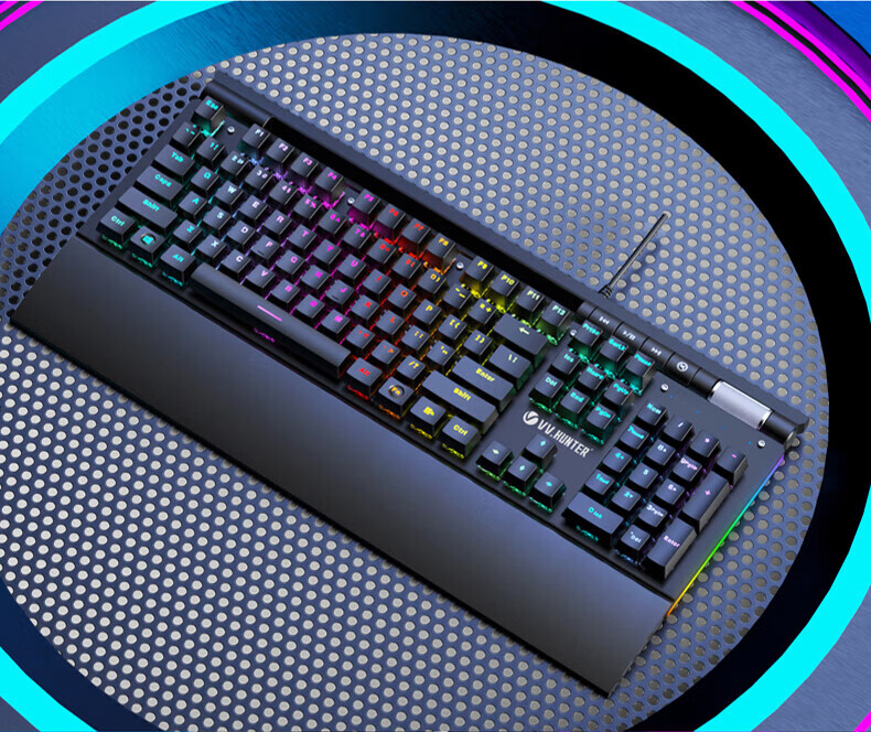 Western Hunter V100S Mechanical Keyboard 104-Key Full Anti-Ghosting Gaming Custom Wired Keyboard with Macro Programming and Wrist Rest 18